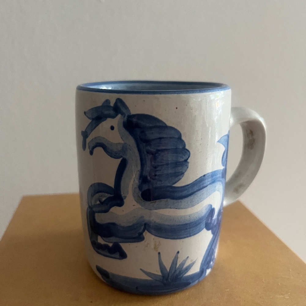 Hand-Painted Blue Ceramic Mug with Horse Design